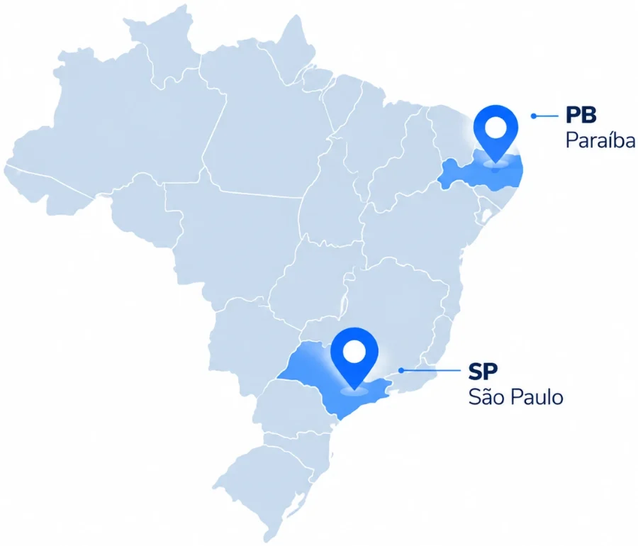 Mapa do Brasil com São Paulo e Paraíba destacados